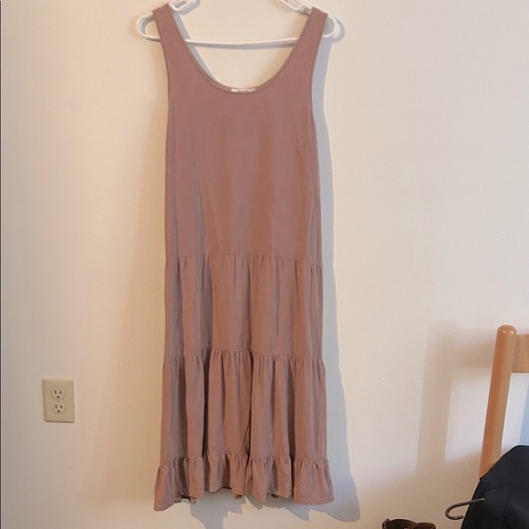 Sleeveless Sand/Dusty Rose  Tiered Ruffles Lightweight Flowy Maxi Cottage Dress - Picture 1 of 9